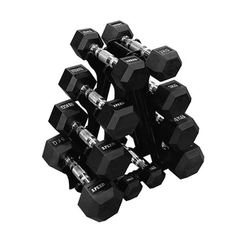 Xpeed 1 - 5kg Rubber Hex Dumbbell Bundle with Rack