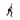 A woman in a black sports bra and leggings performs a lunge while wearing a pink resistance band around her upper leg, isolated on a white background.