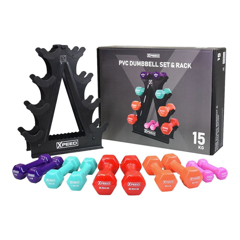 Xpeed 15kg PVC Dumbbell Set + Rack – Xpeed Australia